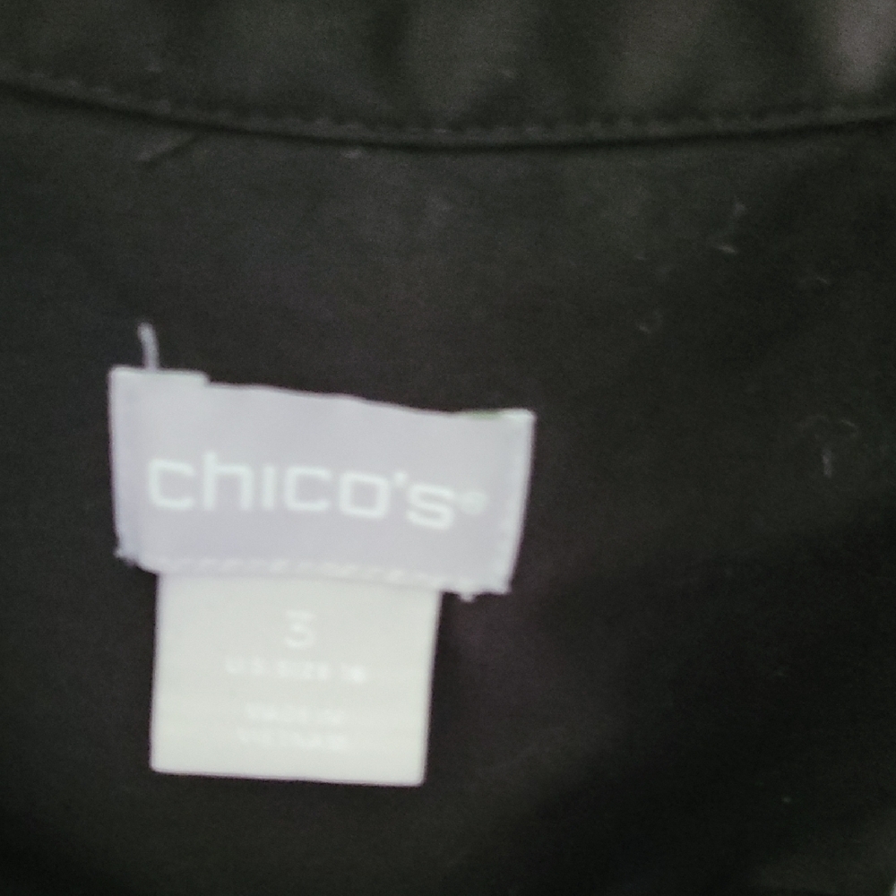 Chico's Black Casual Dress Eyelet Puff Sleeve Sz 3=16/XL. - Picture 3 of 16